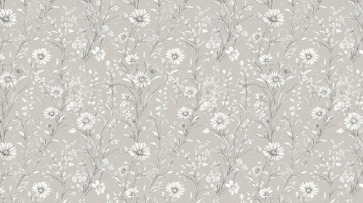 Field Daisy Floral Mural Wallpaper — Soft Botanical Design Mural Wallpaper - room preview 02