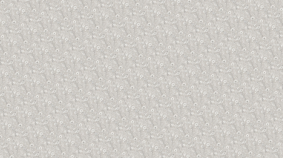 Dainty Wildflower Meadow Mural Wallpaper — Soft Gray and White Mural Wallpaper - room preview 02