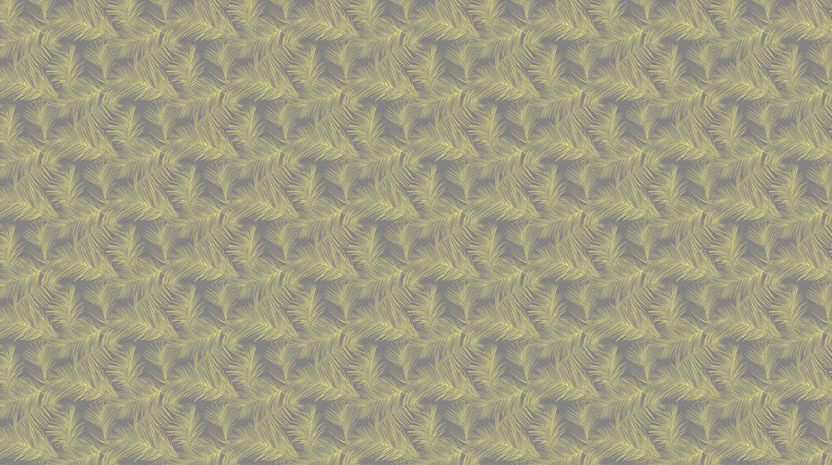 Palm Frond Mural Wallpaper —Muted Ochre and Gray Motif Mural Wallpaper - room preview 02