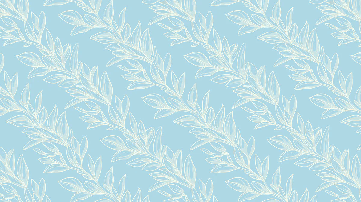 Sky Blue Leaf Trail Mural Wallpaper — Minimalist Botanical Mural Wallpaper - room preview 02