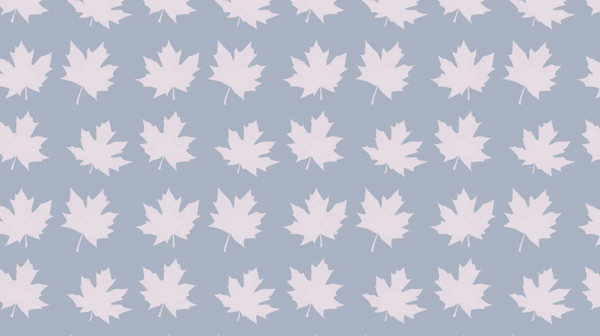 Minimalist Maple Leaf Mural Wallpaper in Dusty Blue and Lilac Mural Wallpaper - room preview 02