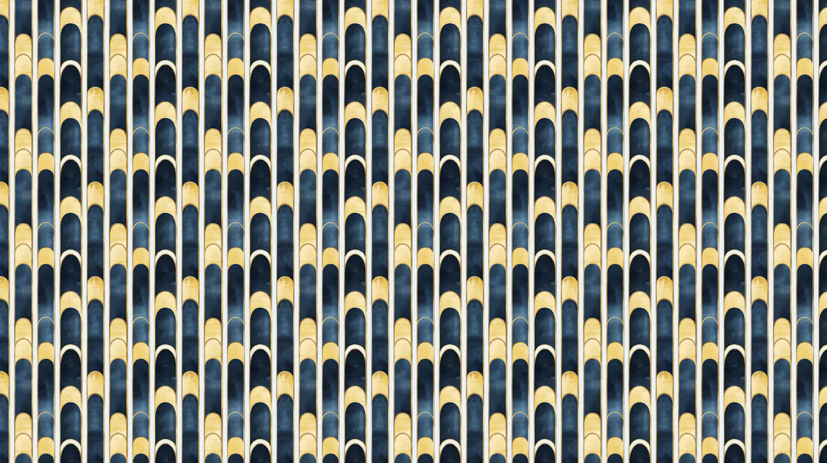 Art Deco Arches Mural Wallpaper — Navy and Metallic Gold Pattern Mural Wallpaper - room preview 02