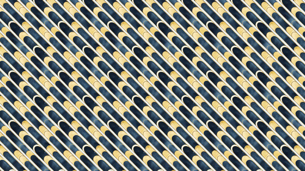 Art Deco Geometric Arches Mural Wallpaper in Navy and Gold Mural Wallpaper - room preview 02