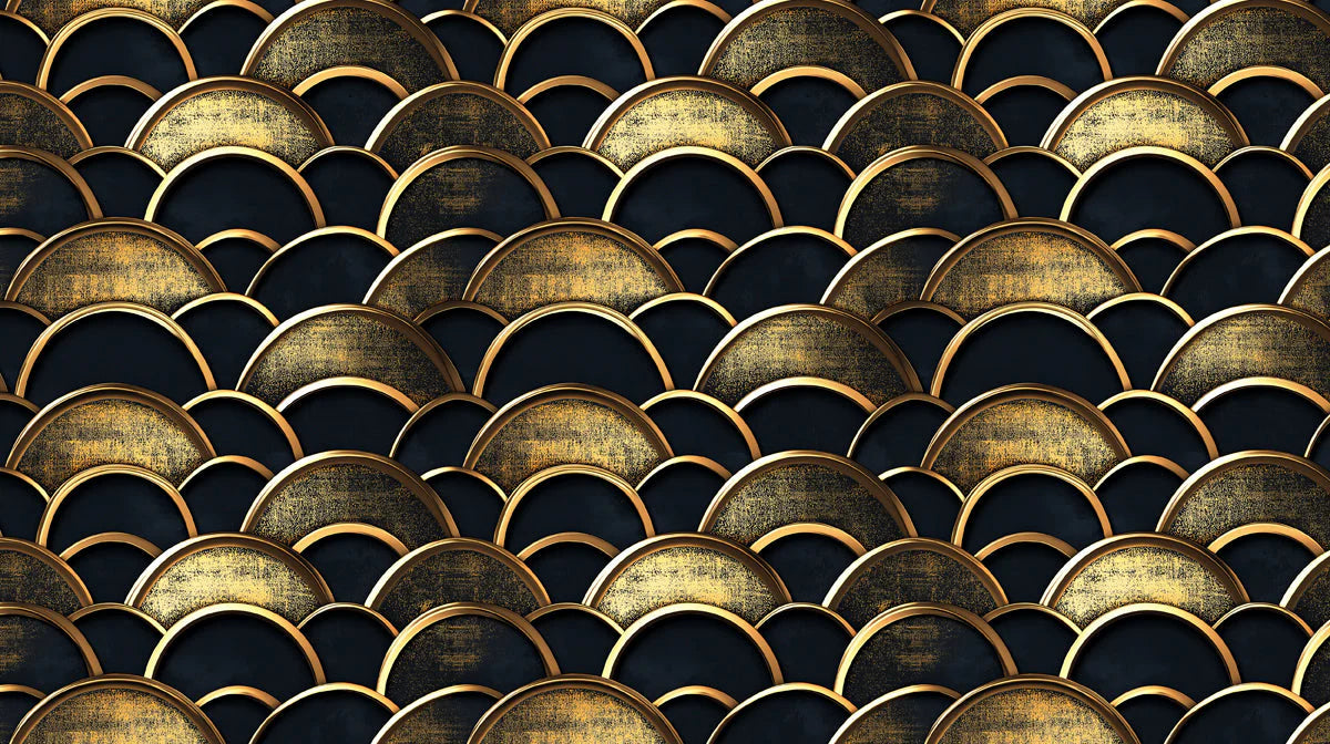 Golden Fan Scales Mural Wallpaper — Art Deco Geometric Pattern Mural Wallpaper - room preview 02