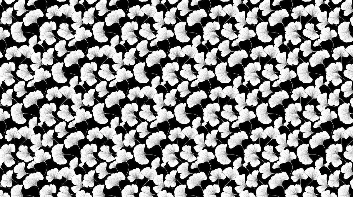 Monochrome Ginkgo Leaf Mural Wallpaper — Modern Botanical Mural Wallpaper - room preview 02