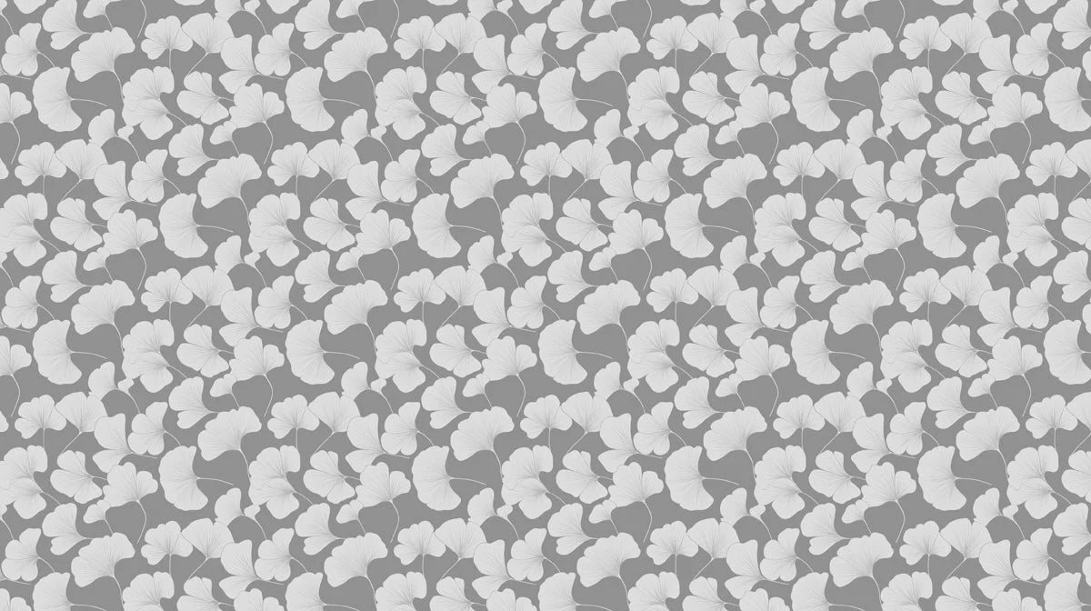 Ginkgo Leaf Pattern Mural Wallpaper — Minimalist Gray Botanical Mural Wallpaper - room preview 02