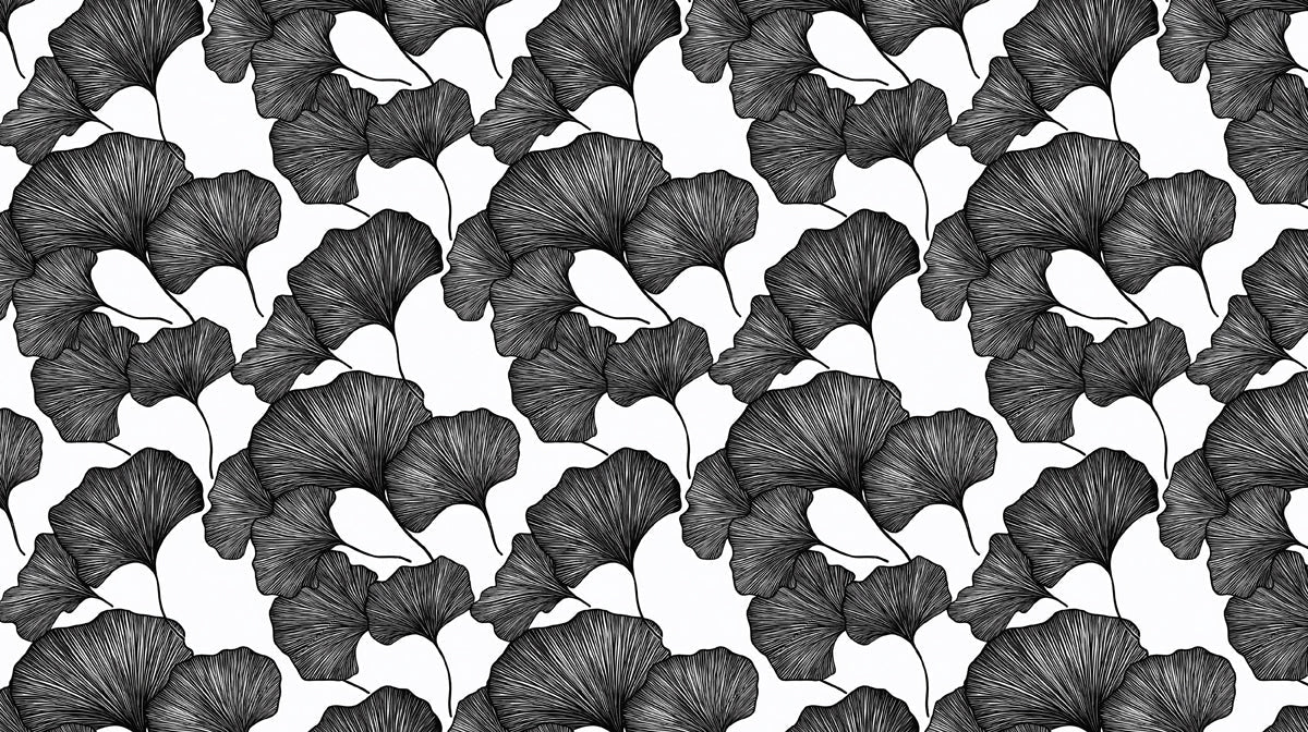 Ginkgo Leaf Sketch Mural Wallpaper — Minimalist Botanical Art Mural Wallpaper - room preview 02