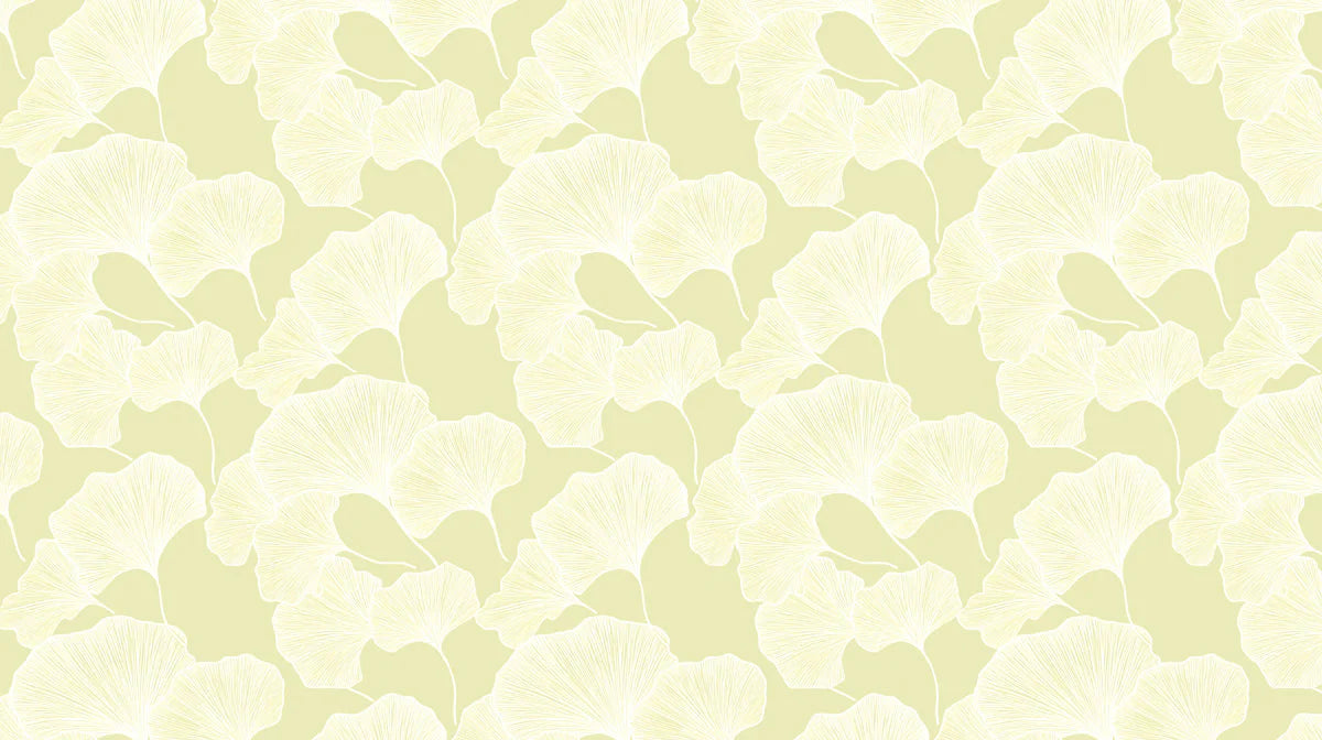 Ginkgo Leaf Line Art Mural Wallpaper — Soft Pale Yellow Mural Wallpaper - room preview 02