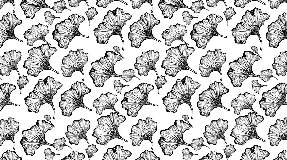 Ginkgo Leaf Sketch Mural Wallpaper — Minimalist Monochrome Art Mural Wallpaper - room preview 02