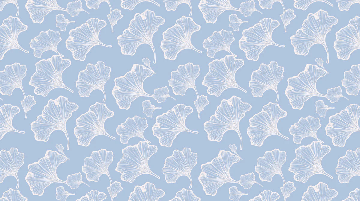 Ginkgo Leaf Pattern Mural Wallpaper — Soft Blue Botanical Design Mural Wallpaper - room preview 02