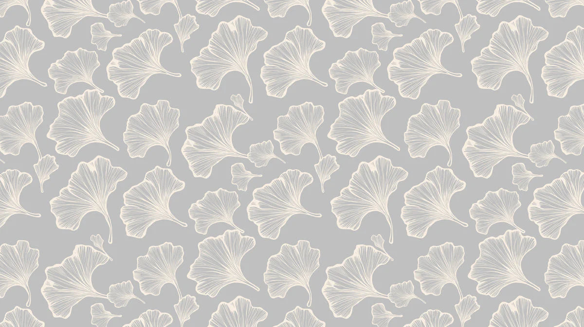 Ginkgo Leaf Mural Wallpaper — Minimalist Grey Botanical Pattern Mural Wallpaper - room preview 02