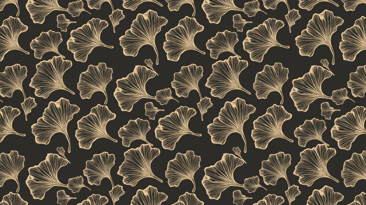 Ginkgo Leaf Line Art Mural Wallpaper — Dark Botanical Sophistication Mural Wallpaper - room preview 02