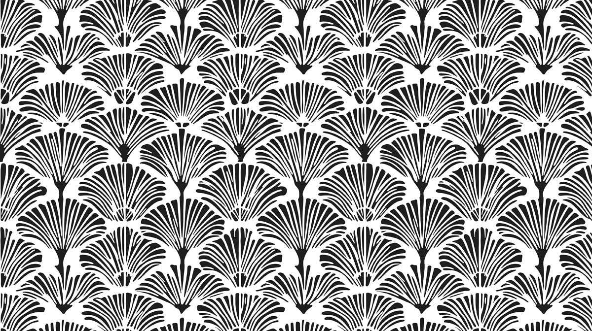 Ginkgo Fan Silhouette Mural Wallpaper — Art Deco Graphic Print Mural Wallpaper - room preview 02
