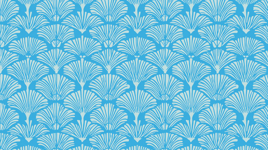 Maximalist Wallpaper Mural – Bold Colorful Wall Mural – Azure Ginkgo Fan — Vibrant Botanical Pattern printable artwork