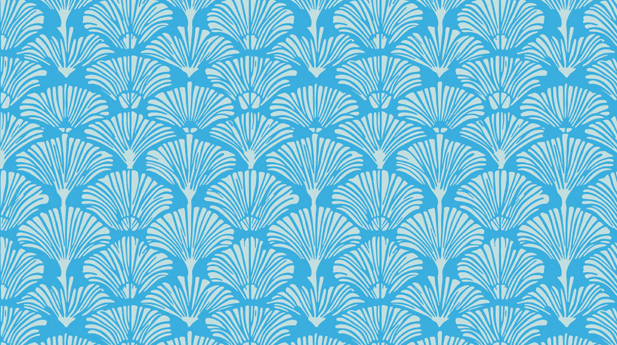 Azure Ginkgo Fan Mural Wallpaper — Vibrant Botanical Pattern Mural Wallpaper - room preview 02