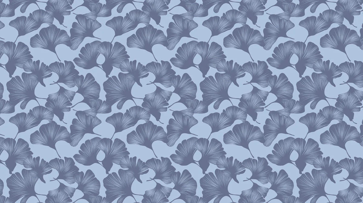 Ginkgo Leaf Mural Wallpaper — Botanical Blue Pattern Mural Wallpaper - room preview 02