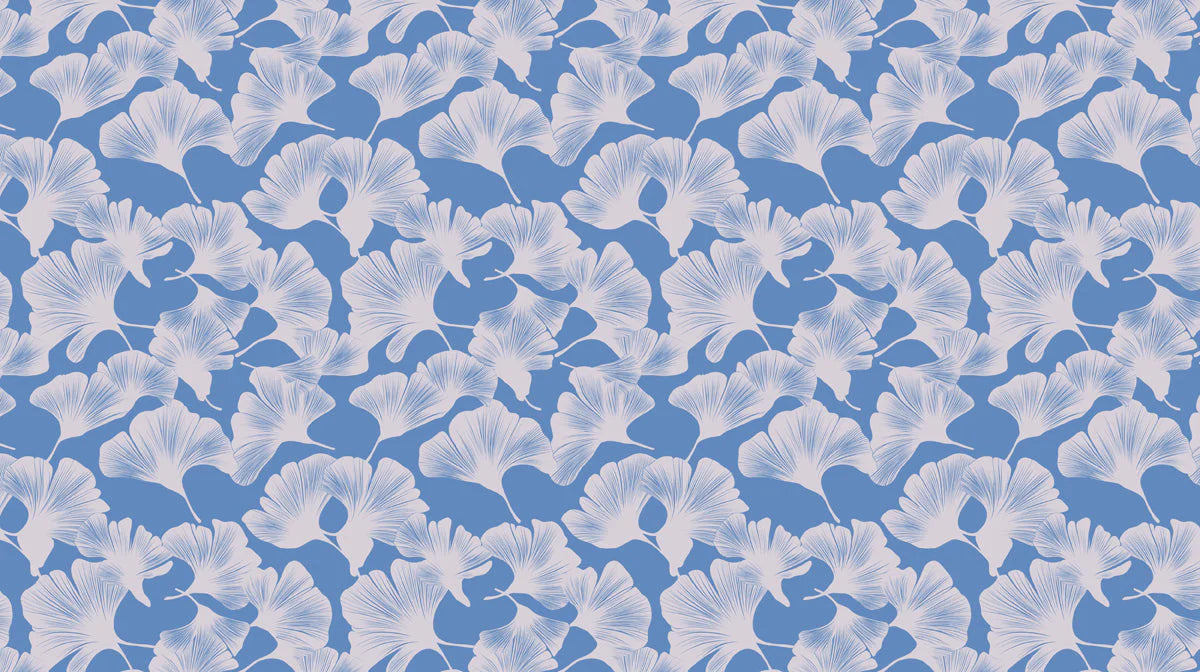 Ginkgo Leaf Pattern Mural Wallpaper — Soft Blue Botanical Print Mural Wallpaper - room preview 02