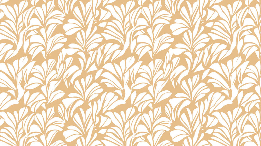 Botanical Wallpaper Mural – Leaf & Plant Wall Mural – Caramel Botanical Leaf — Organic Pattern printable artwork