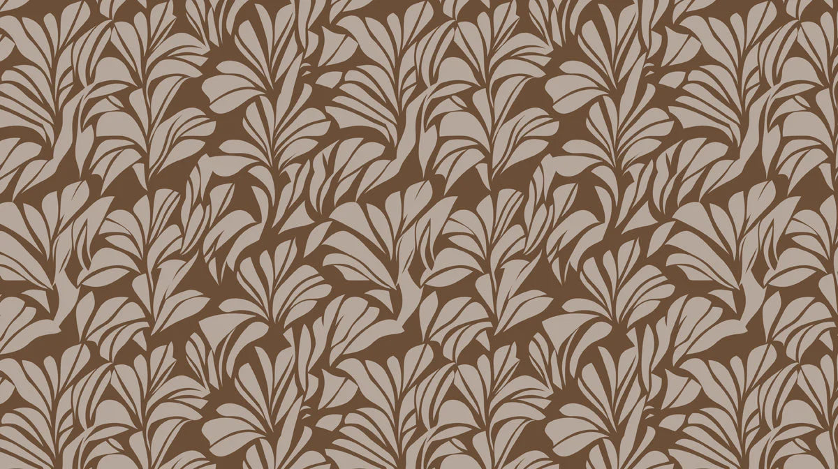 Cocoa Fern Botanical Mural Wallpaper — Retro Geometric Pattern Mural Wallpaper - room preview 02