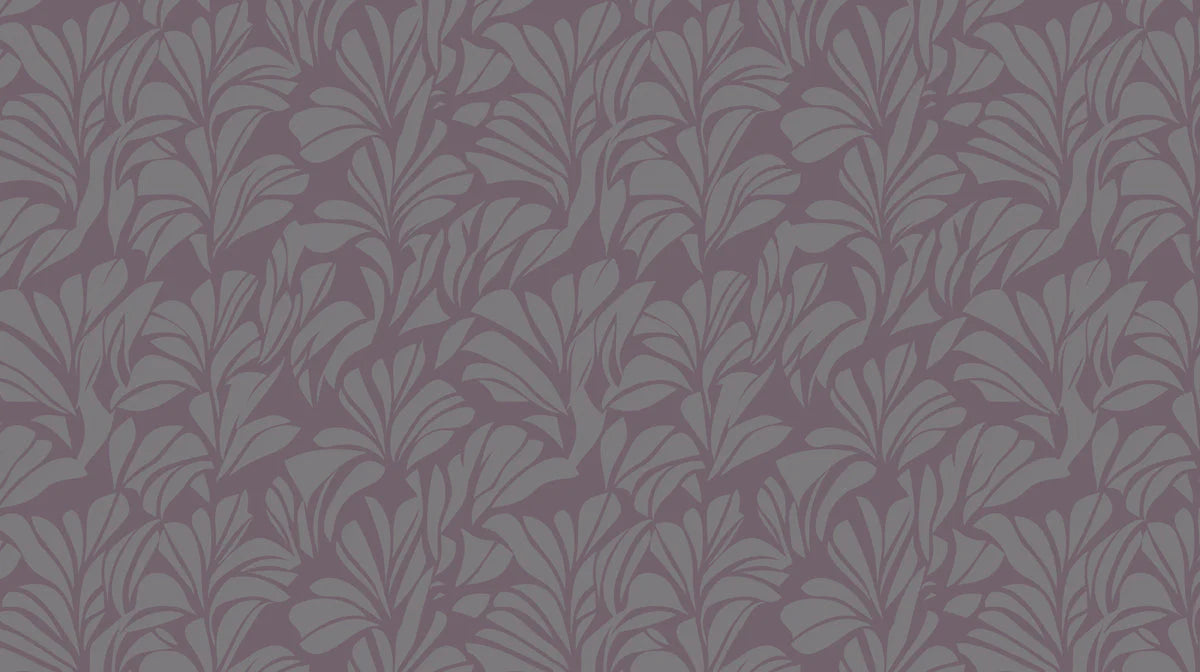 Stylized Leaf Botanical Mural Wallpaper — Muted Plum and Slate Mural Wallpaper - room preview 02