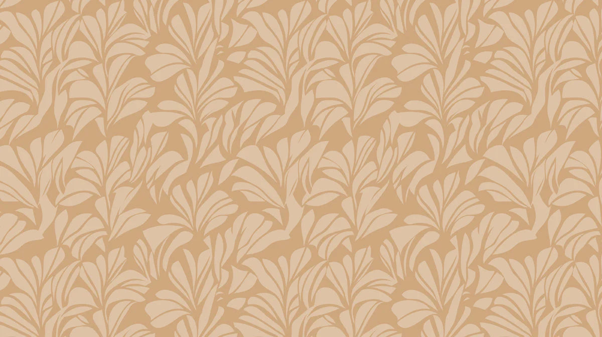 Abstract Leaf Mural Wallpaper — Minimalist Warm Ochre Botanical Mural Wallpaper - room preview 02