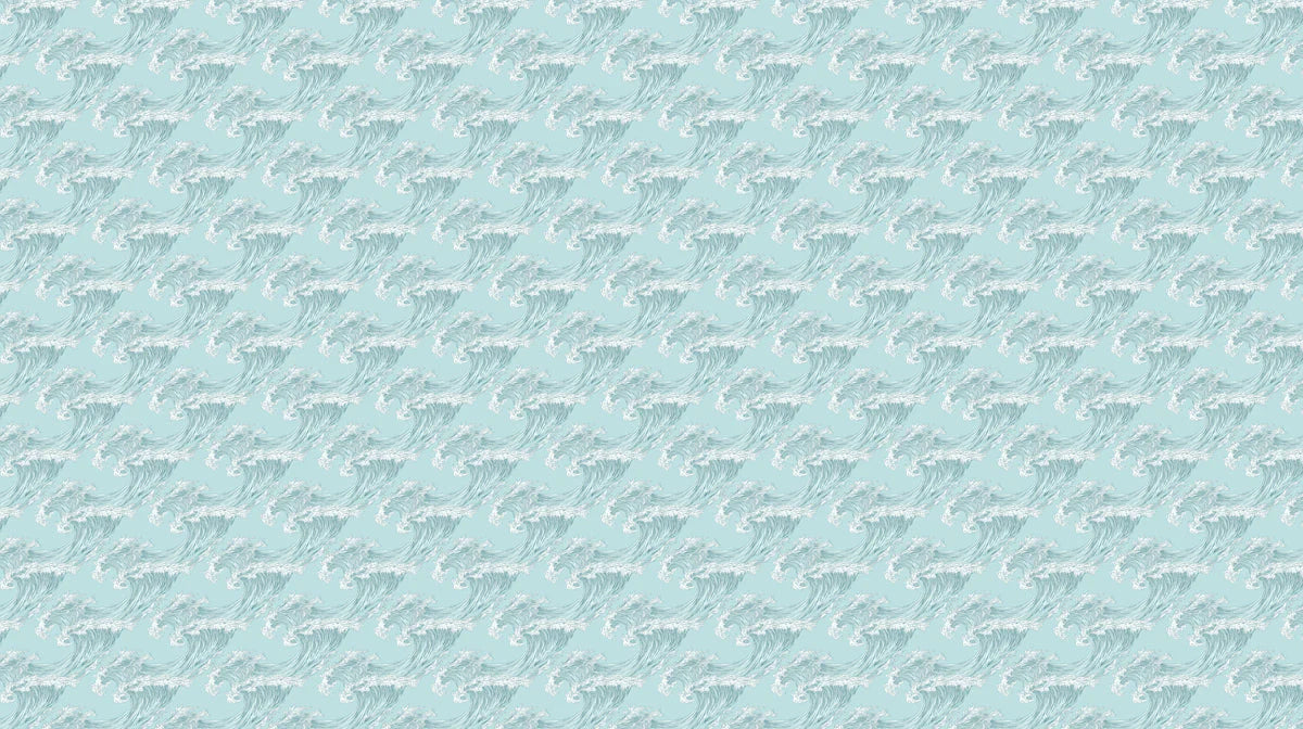 Japanese Wave Mural Wallpaper — Calm Aqua Sea Art Mural Wallpaper - room preview 02