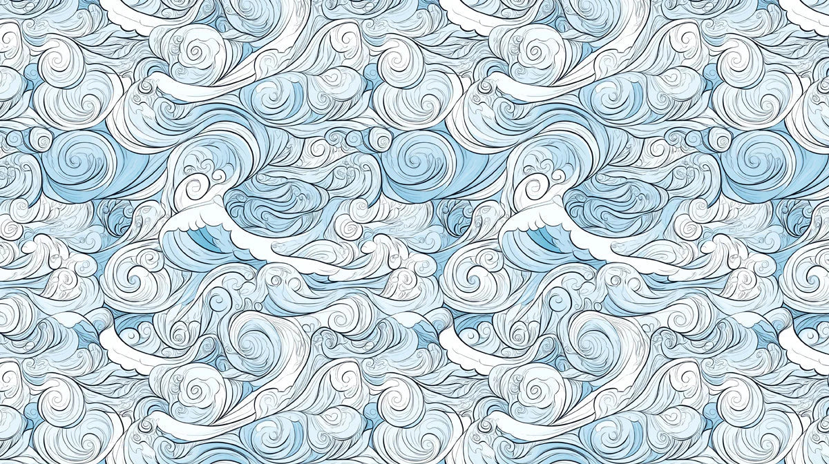 Whirling Seafoam Mural Wallpaper — Artistic Fluid Line Design Mural Wallpaper - room preview 02