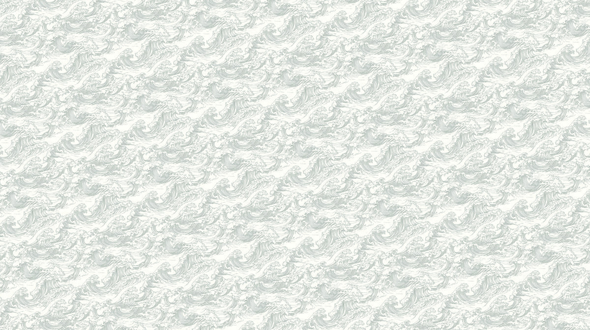 Stormwave Line Art Mural Wallpaper — Sage and Ivory Wave Pattern Mural Wallpaper - room preview 02