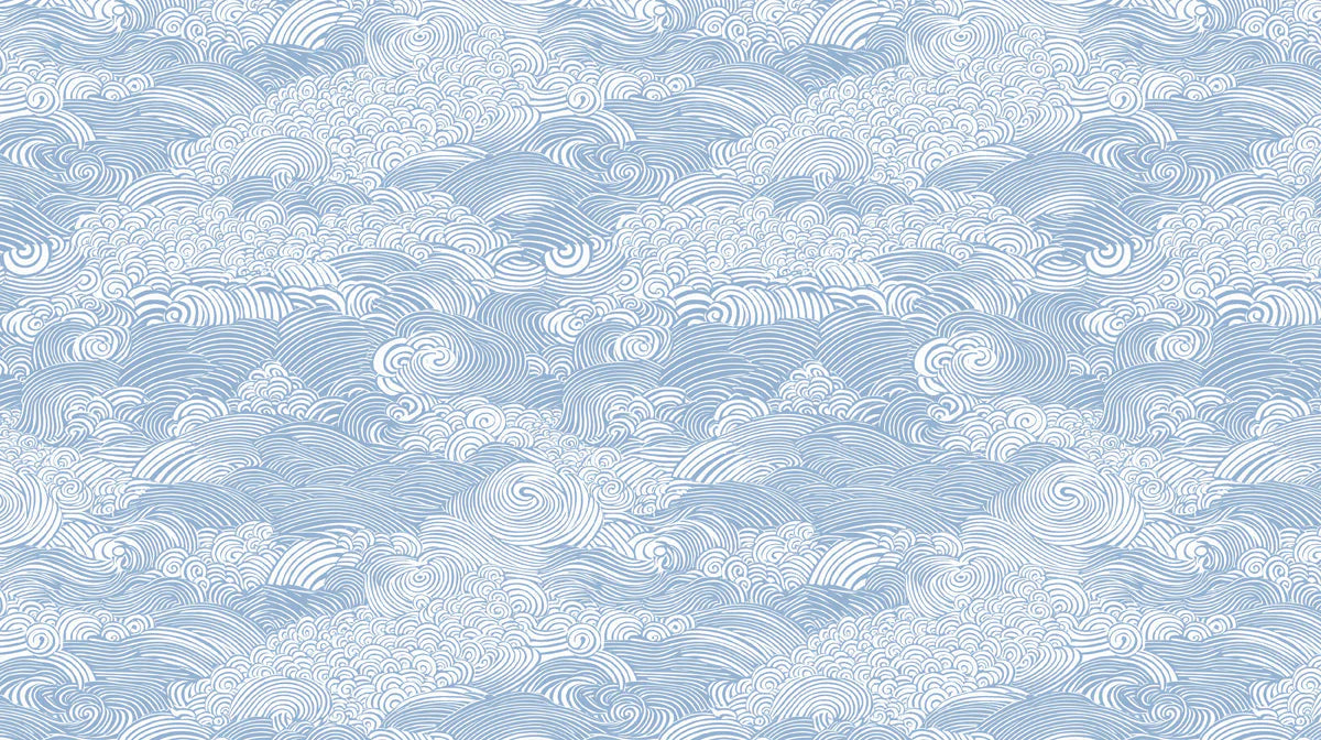 Japanese Ocean Wave Mural Wallpaper — Calm Blue Swirl Pattern Mural Wallpaper - room preview 02