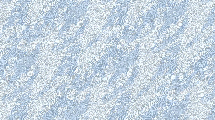 Sea Wallpaper Mural – Ocean Wall Mural – Japanese Wave Line Art — Soft Blue and White printable artwork