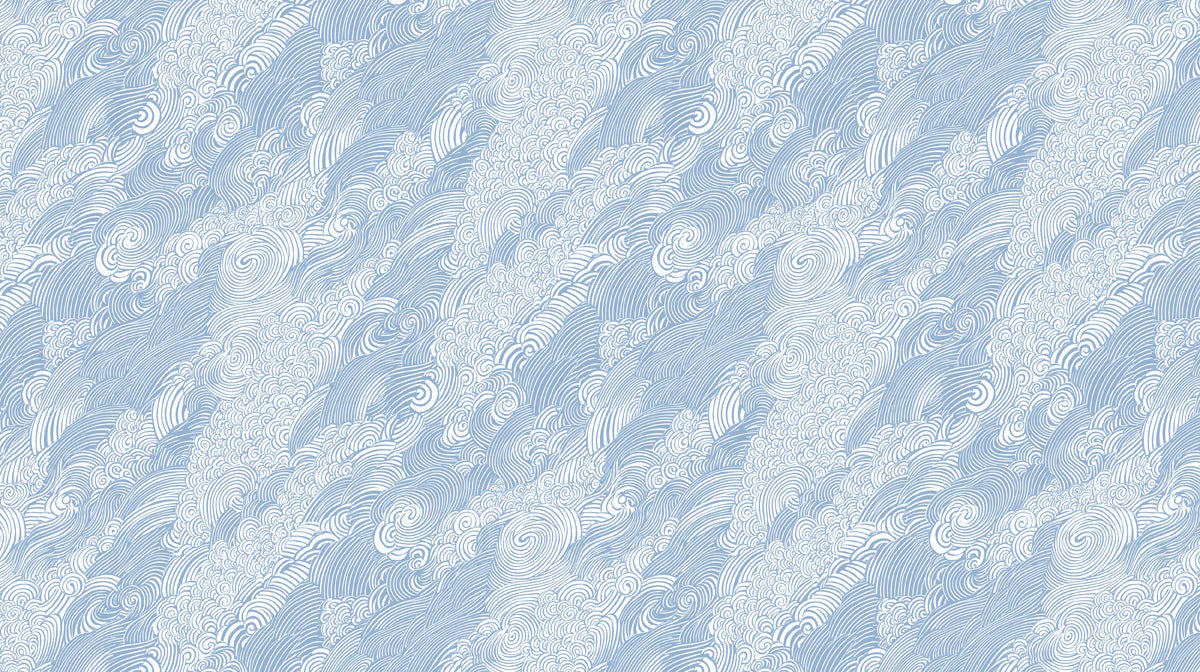 Japanese Wave Line Art Mural Wallpaper — Soft Blue and White Mural Wallpaper - room preview 02