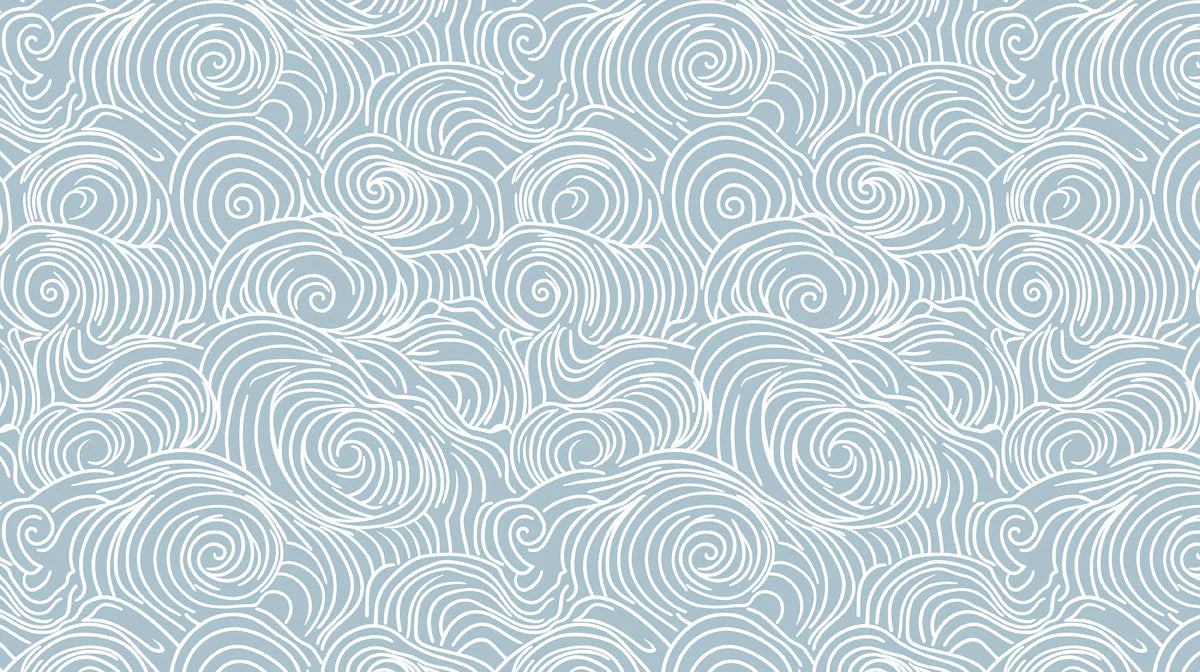 Stormwave Line Art Mural Wallpaper — Soft Blue Swirl Pattern Mural Wallpaper - room preview 02