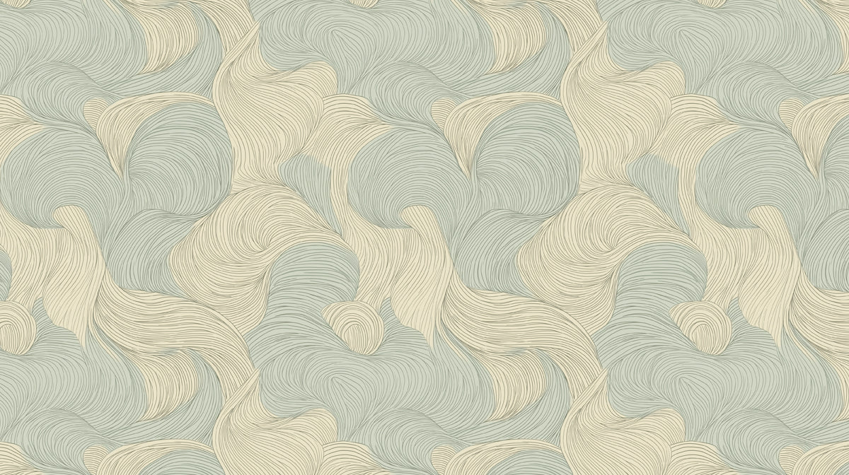 Abstract Swirl Mural Wallpaper in Soft Mint and Cream Mural Wallpaper - room preview 02