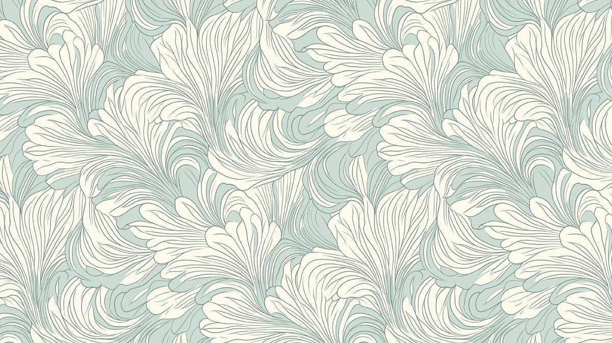 Feathered Wave Mural Wallpaper — Sage Green and Ivory Fluid Art Mural Wallpaper - room preview 02
