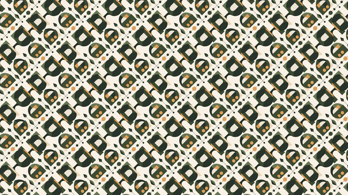 Mid-Century Geometric Mural Wallpaper — Green and Ochre Mural Wallpaper - room preview 02