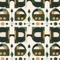Mid-Century Geometric Mural Wallpaper — Forest Green and Ochre Mural Wallpaper - room preview 02