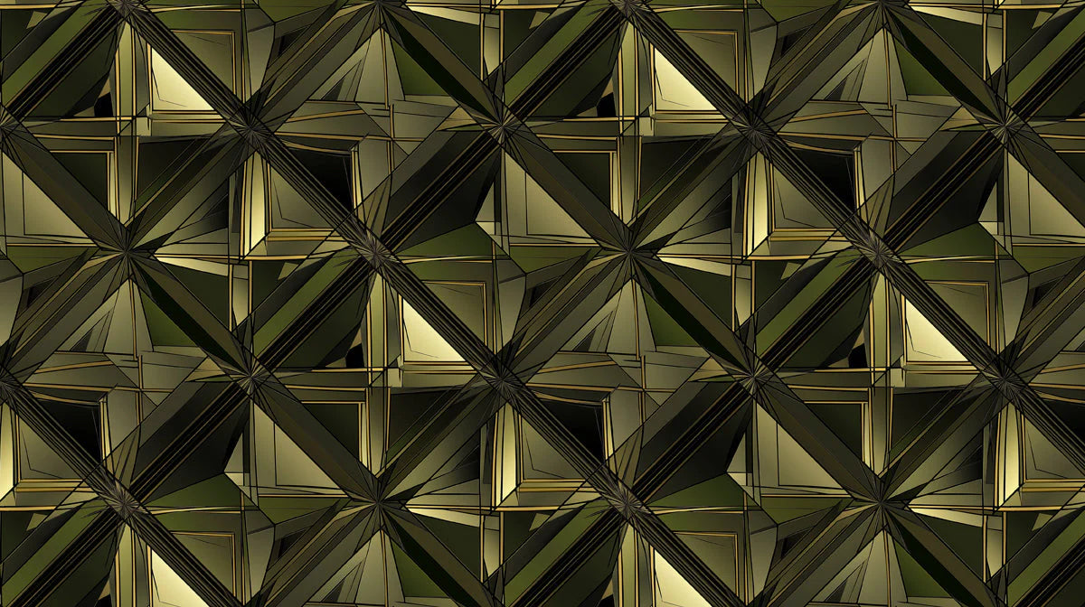 Geometric Diamond Mural Wallpaper in Deep Olive and Gold Mural Wallpaper - room preview 02