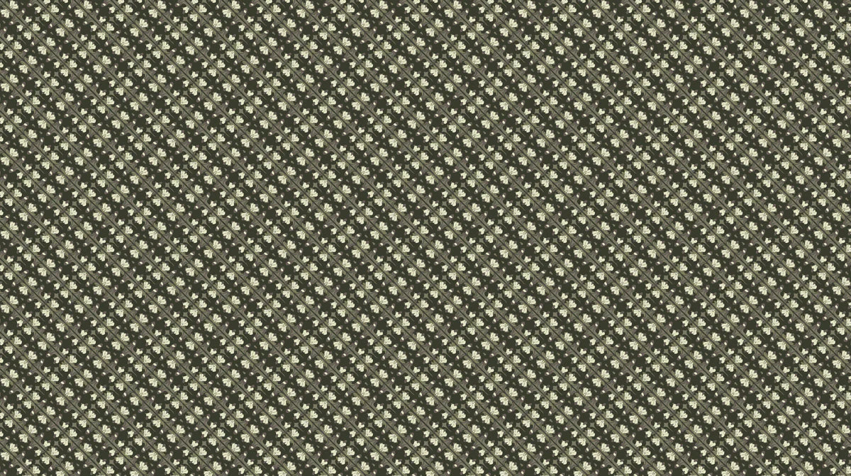 Vintage Botanical Diagonal Mural Wallpaper —Olive Floral Pattern Mural Wallpaper - room preview 02