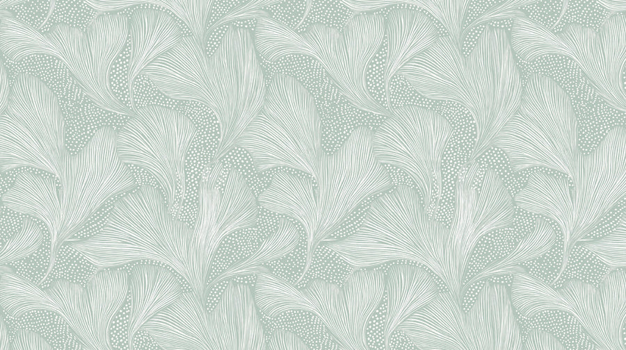 Ginkgo-Blatt Line Art Wandbild Tapete – Wandbild Tapete in Salbeigrün und Weiß printable artwork