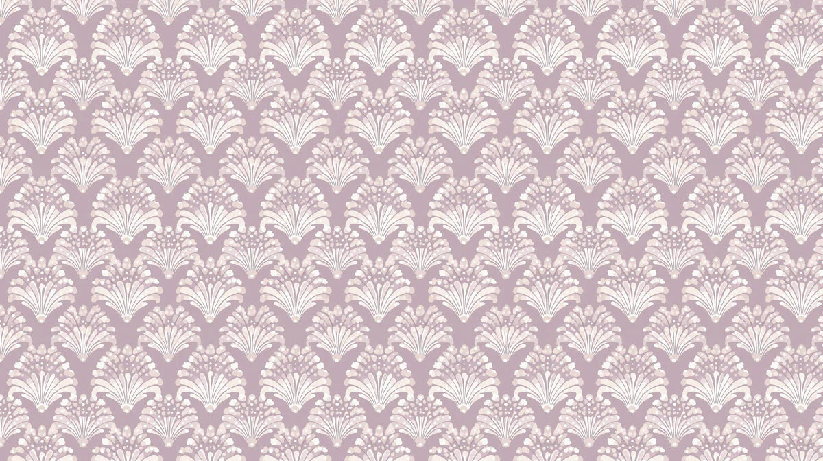 Lilac Fan Floral Mural Wallpaper — Vintage Deco Motif Mural Wallpaper - room preview 02