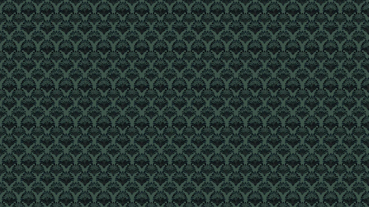 Midnight Botanical Fan Mural Wallpaper — Dark Victorian Pattern Mural Wallpaper - room preview 02