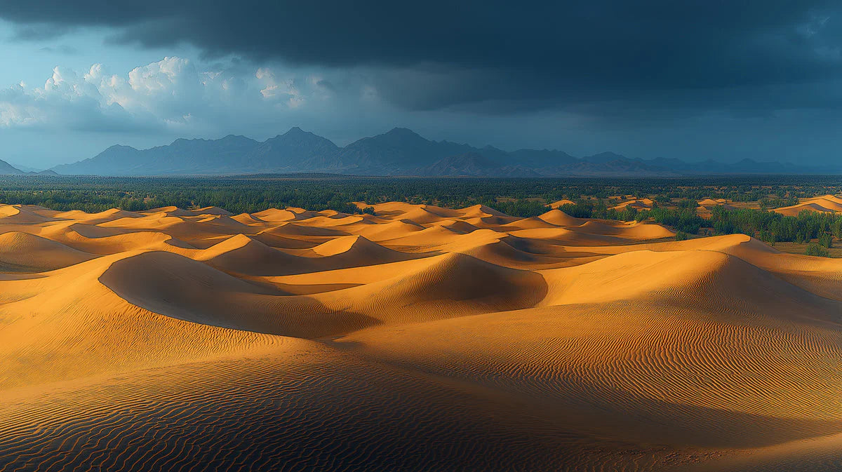 Golden Desert Dunes Mural Wallpaper —Atmospheric Horizon Landscape Mural Wallpaper - room preview 02