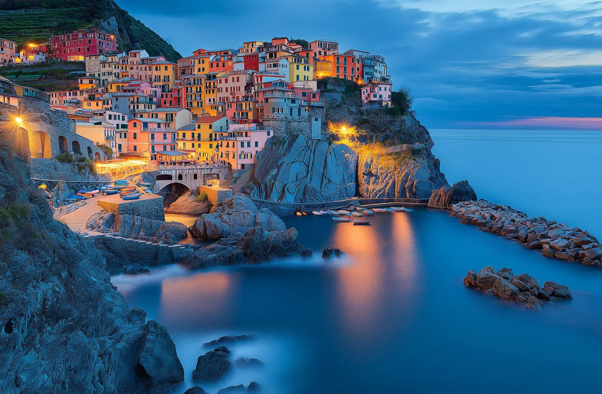 Italian Coastal Village Mural Wallpaper — Vivid Sunset Scenery Mural Wallpaper - room preview 02