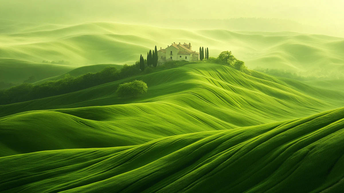 Tuscan Hillside Mural Wallpaper — Soft Morning Landscape Decor Mural Wallpaper - room preview 02