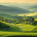 Rolling Hills Countryside Mural Wallpaper — Pastoral Landscape Mural Wallpaper - room preview 02