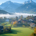 Alpine Mist Mountain Village Mural Wallpaper —Scenic Landscapes Mural Wallpaper - room preview 02
