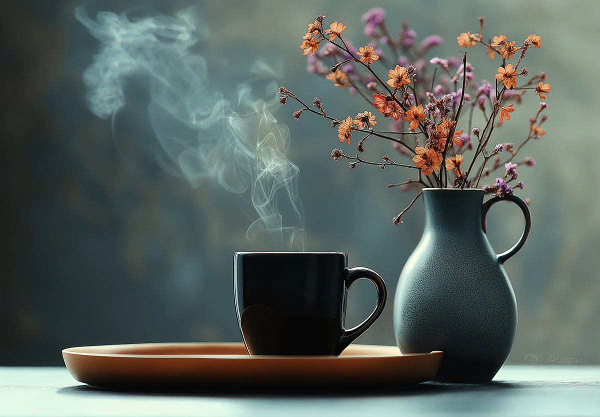 Steaming Floral Still Life Mural Wallpaper — Painterly Artistic Wall Mural Wallpaper - room preview 02