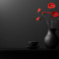 Scarlet Anemone Floral Mural Wallpaper — Minimalist Dark Art Mural Wallpaper - room preview 02