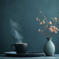 Minimalist Floral Vase Mural Wallpaper — Soft Moody Blue Decor Mural Wallpaper - room preview 02