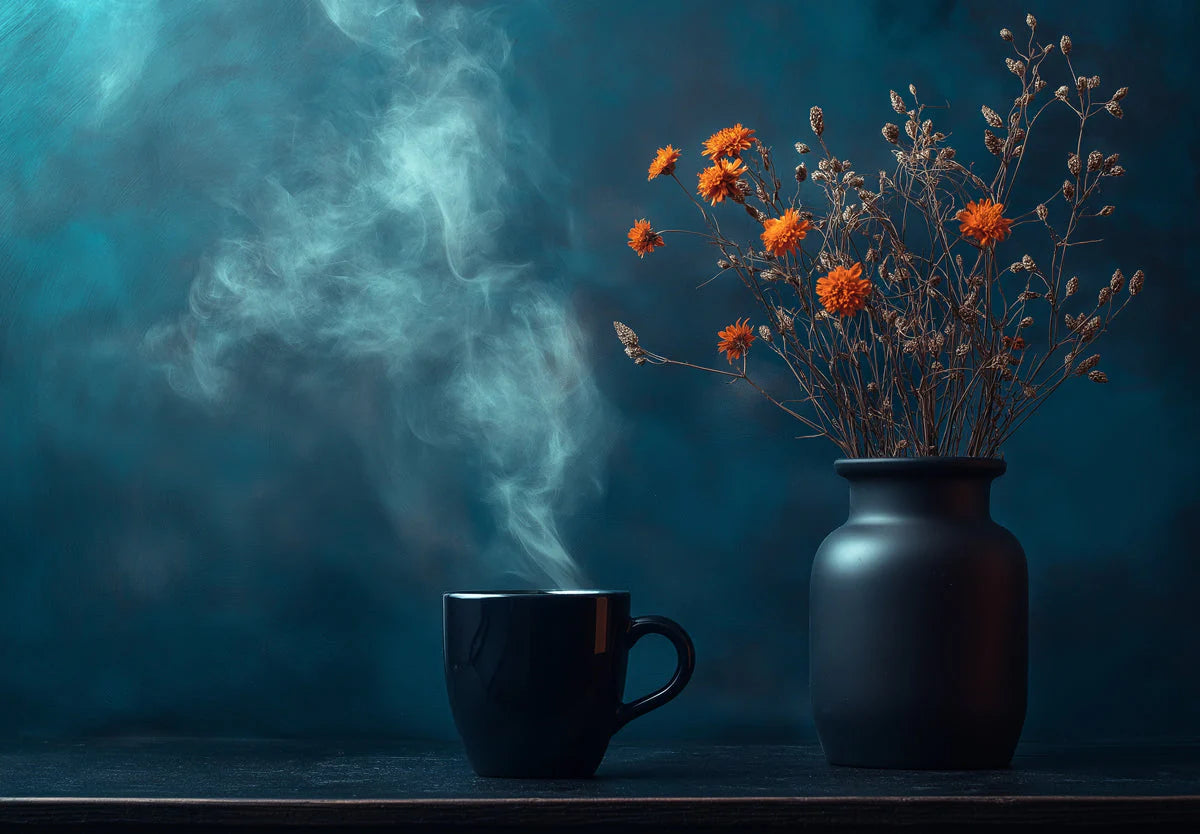 Smoky Botanical Vase Mural Wallpaper — Moody Floral Wall Art Mural Wallpaper - room preview 02